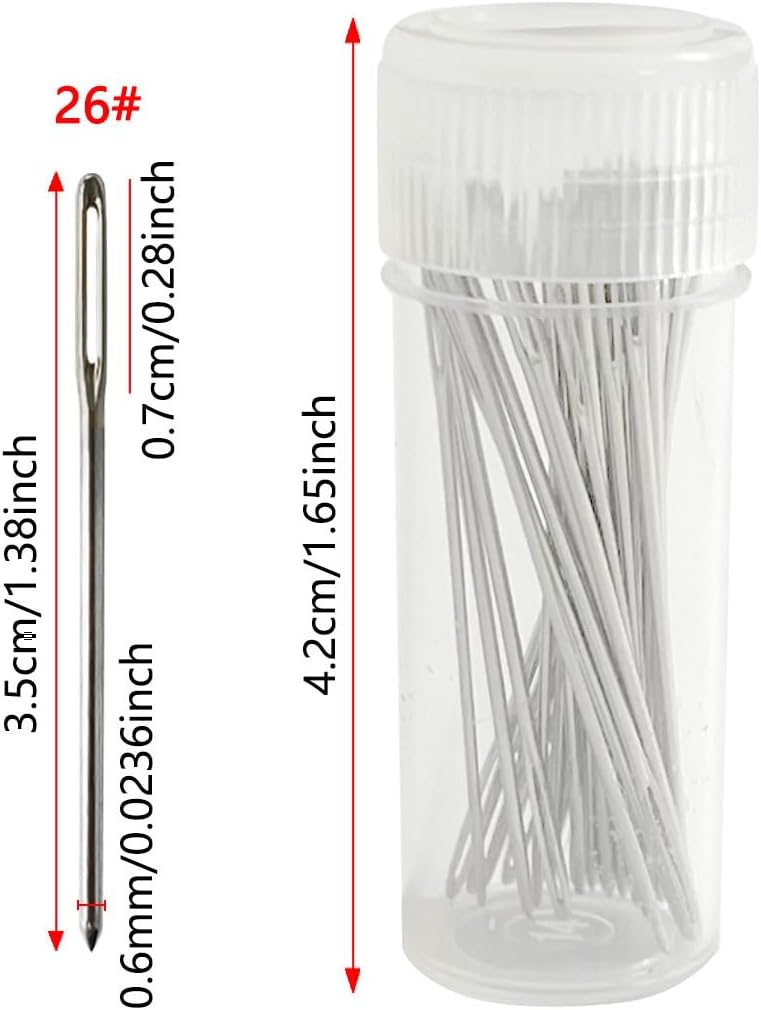 Zhenqing 50 Pack Size 26 Round Head Cross Stitch Needles with Free Needle Threader & Plastic Case - Blunt Tip Embroidery Needles for Tapestry, Sewing, Crafts(67251) - Image 2